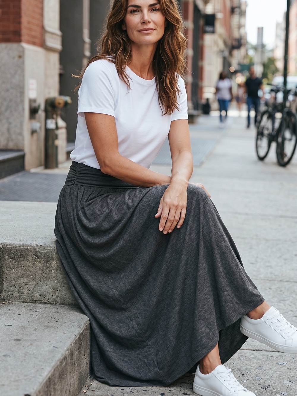 Isaac Liev Charcoal Maxi Skirt - Casual Everyday Skirt